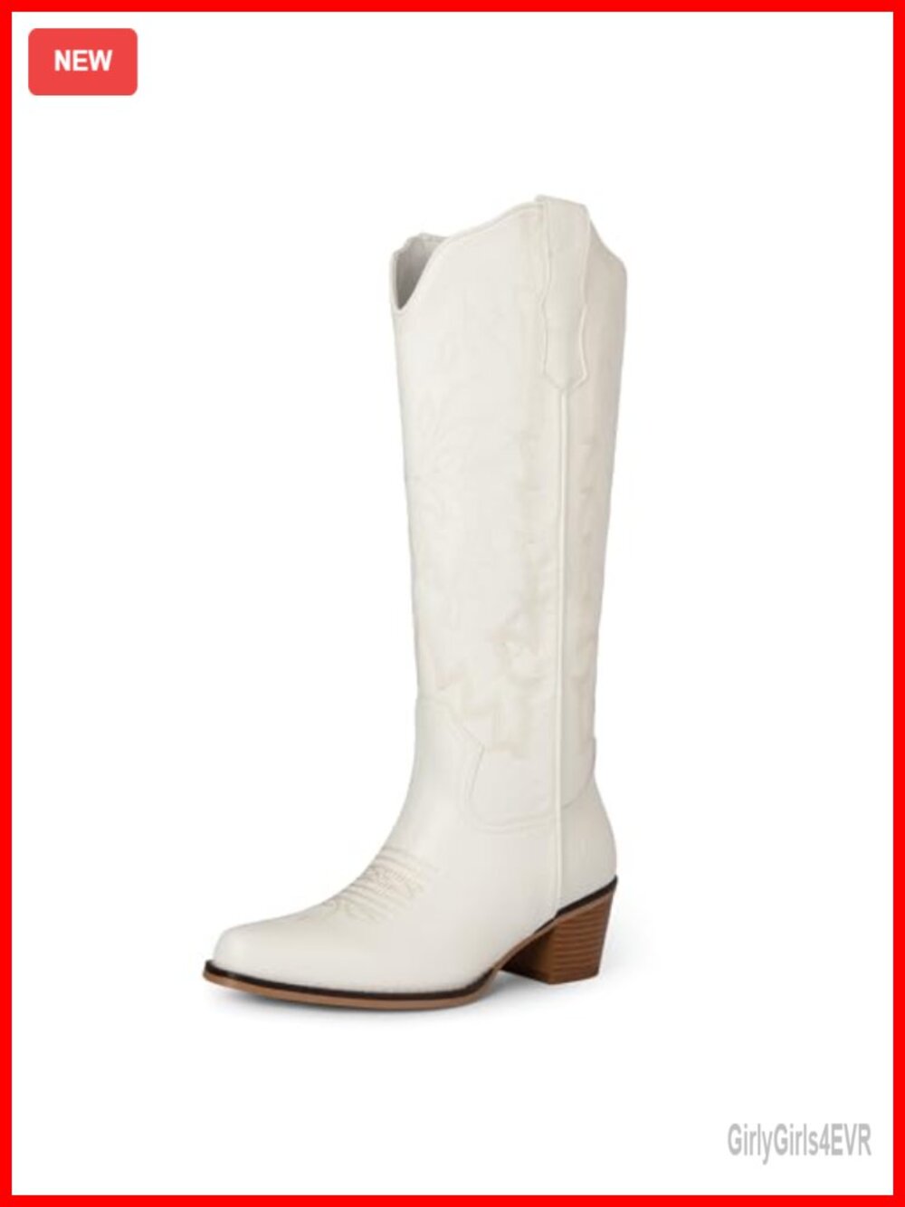 Pointed Toe Chunky Heel Knee-High Western Boots Faux Leather Pull-On